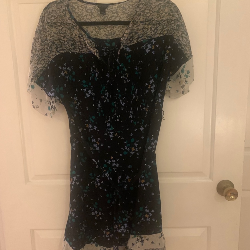 Ann Taylor Mixed Floral Flounce Dress In Night Sky View 5